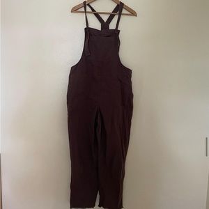 chocolate brown canvas overalls